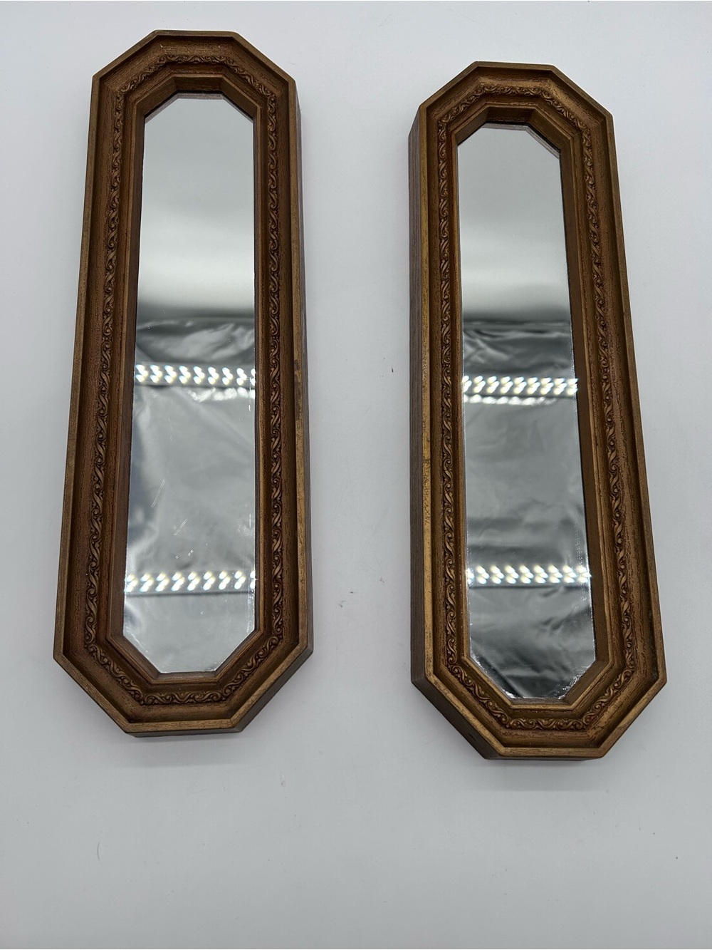 Home Interiors Pair of Gold-Tone Octagonal Slim Wall Mirrors